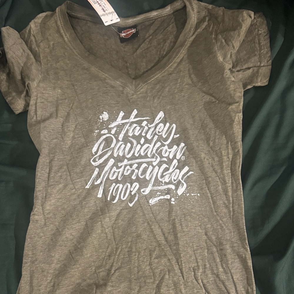 Harley-Davidson Khaki Tee with White Print